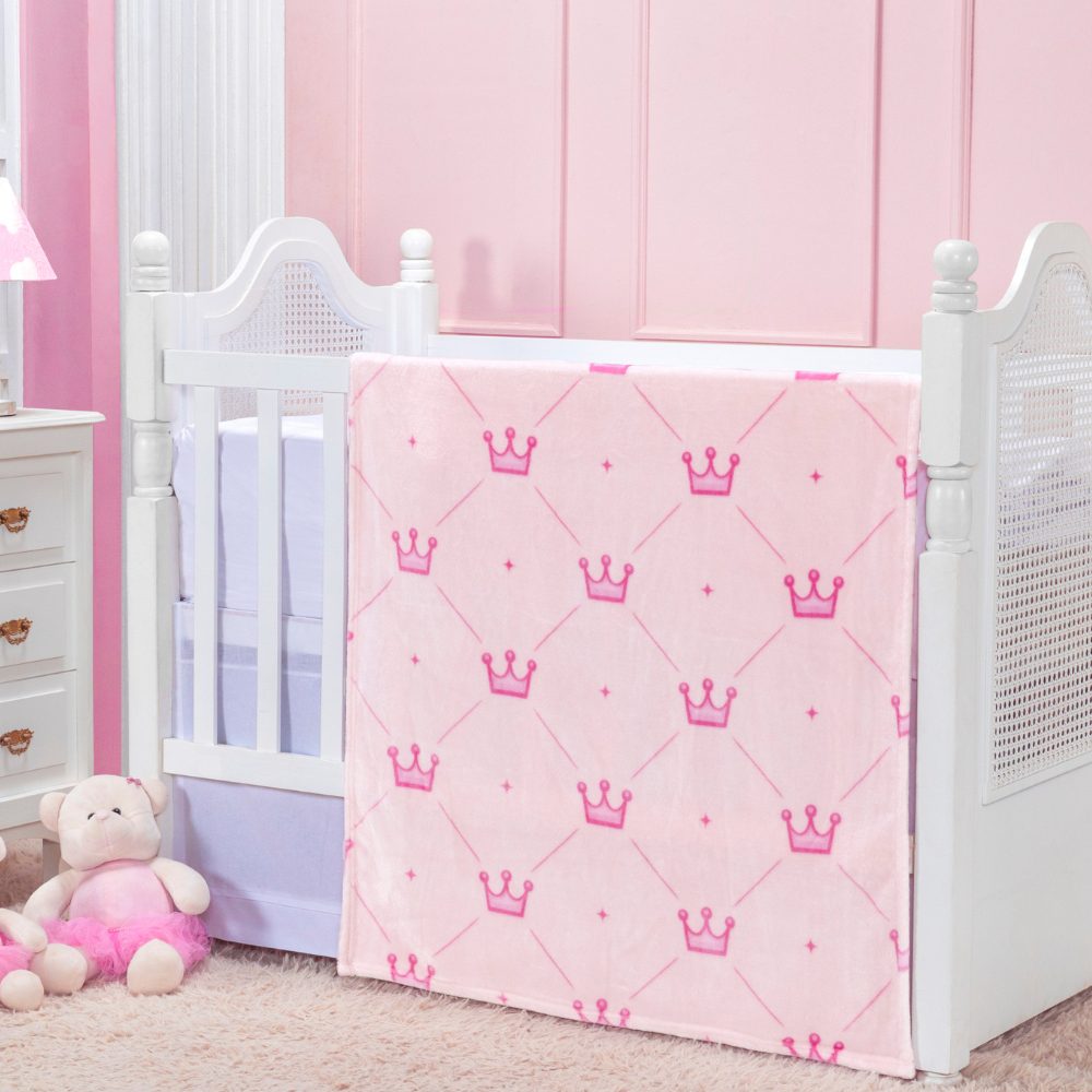 Cobertor Manta Bebê Toque de Seda - Coroa Rosa