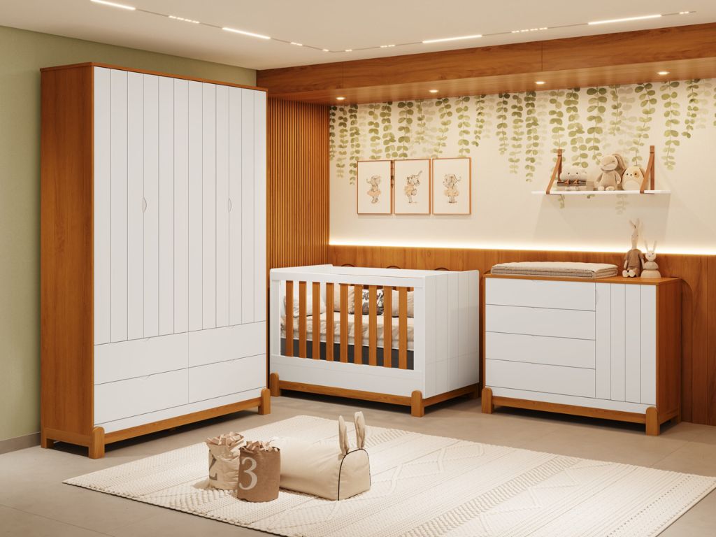 Berço Lotus com Friso Reller - Branco Fosco com Savana