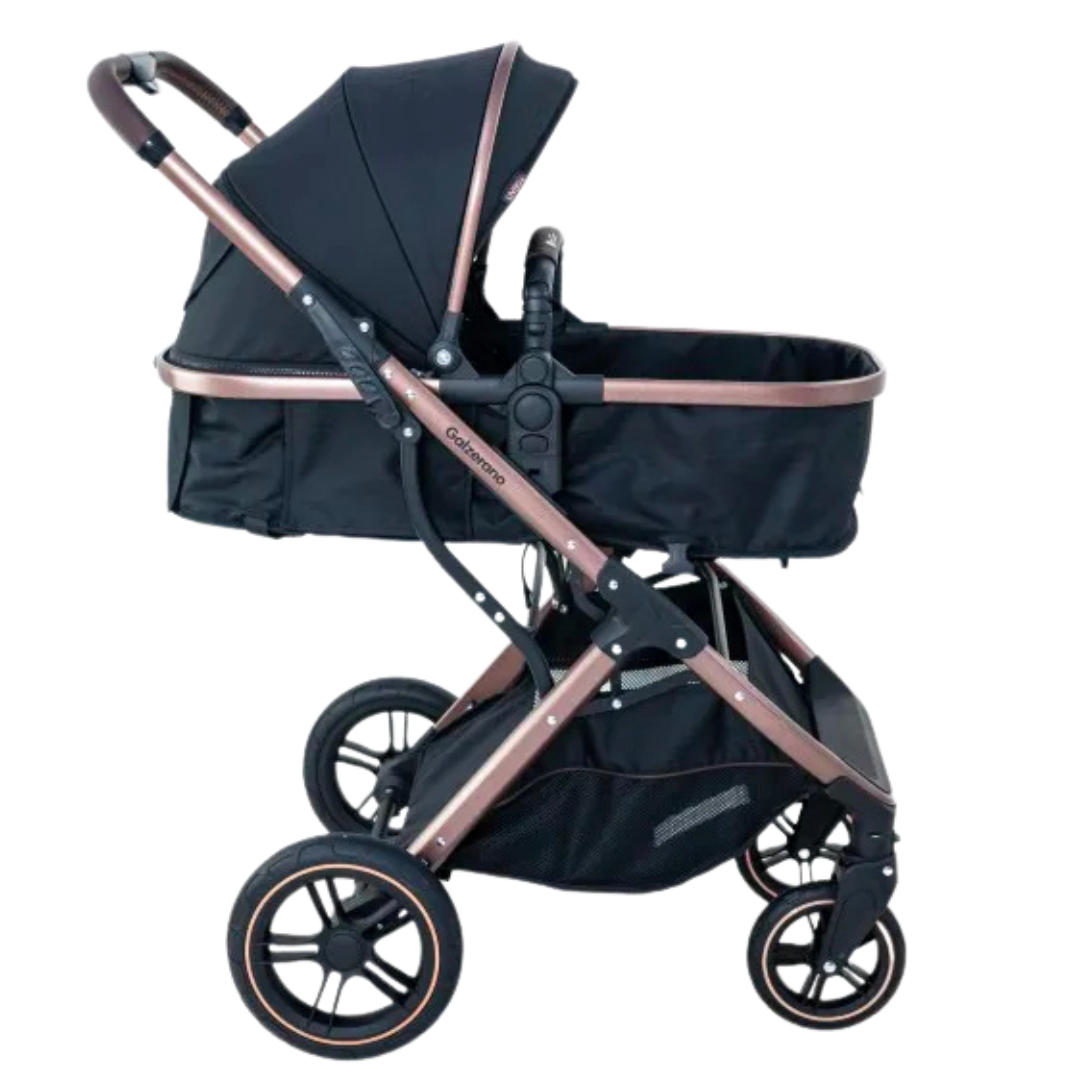 Kit Carrinho de Bebê Zoe - Galzerano Preto com Cobre