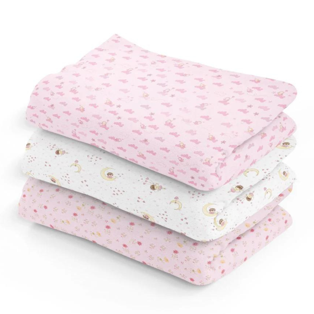 Cueiro Flanelado Rosa 80x80cm 100% Algodão - 3 Unidades