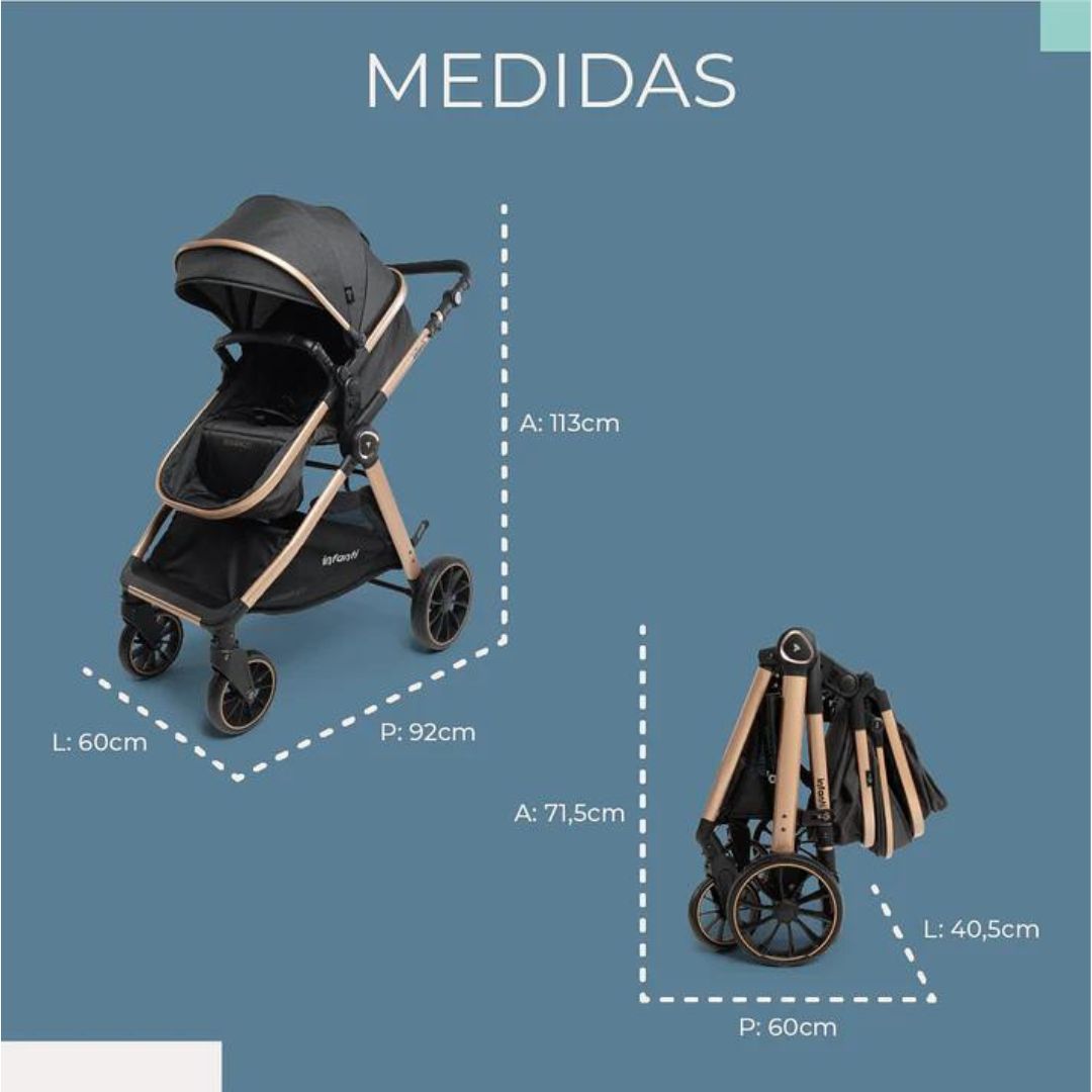 Carrinho Infanti Romanzo Duo Preto Bronze