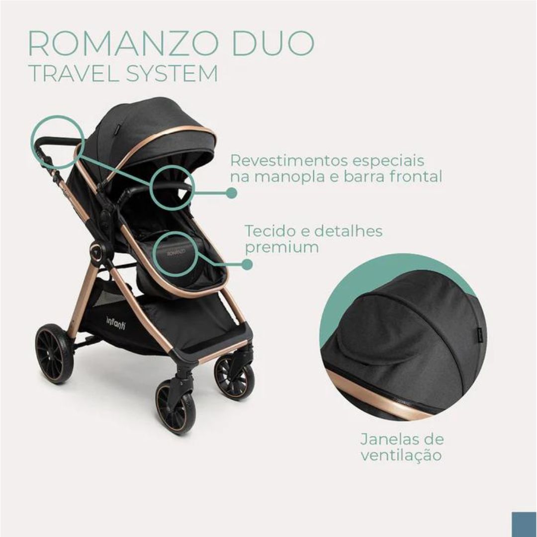 Carrinho Infanti Romanzo Duo Preto Bronze
