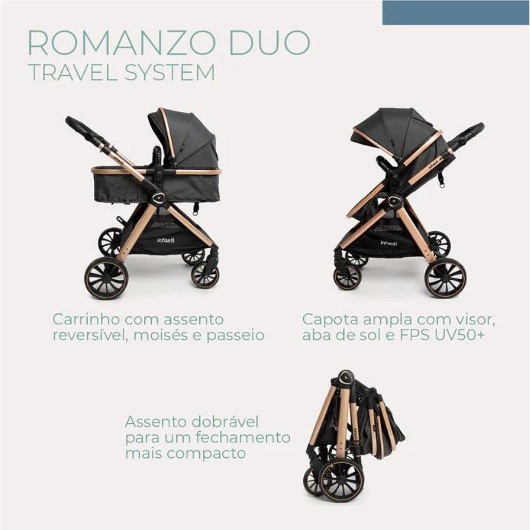 Carrinho Infanti Romanzo Trio Com Base Normal Preto Bronze