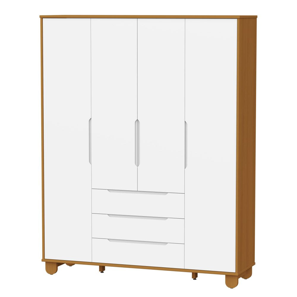 Quarto de Bebê Elfe Apolo Reller | Guarda-Roupa 4 Portas, Cômoda e Berço Apolo - Branco Fosco Com Savana