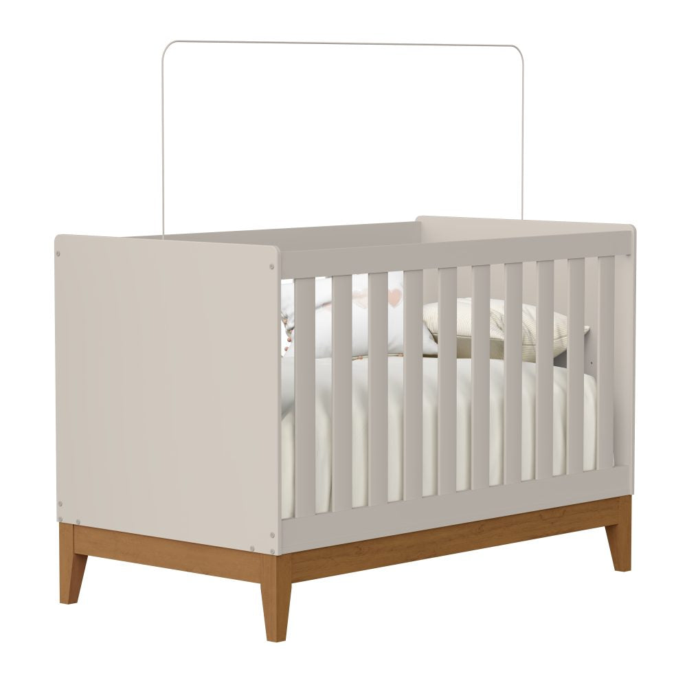 Quarto de Bebê Flip Reller | Guarda-Roupa 4 Portas, Cômoda e Berço - Areia Fosco