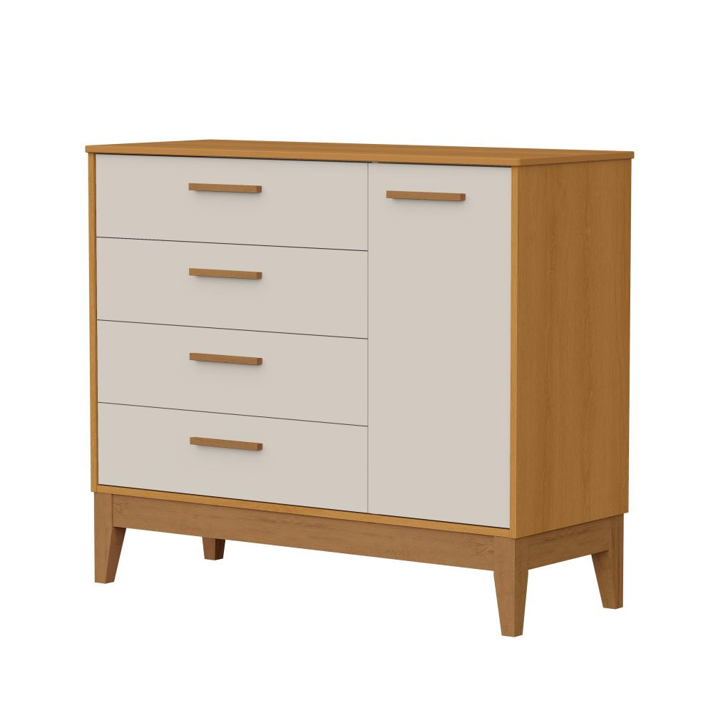 Quarto de Bebê Flip Reller | Guarda-Roupa 4 Portas, Cômoda e Berço - Areia Fosco Com Savana