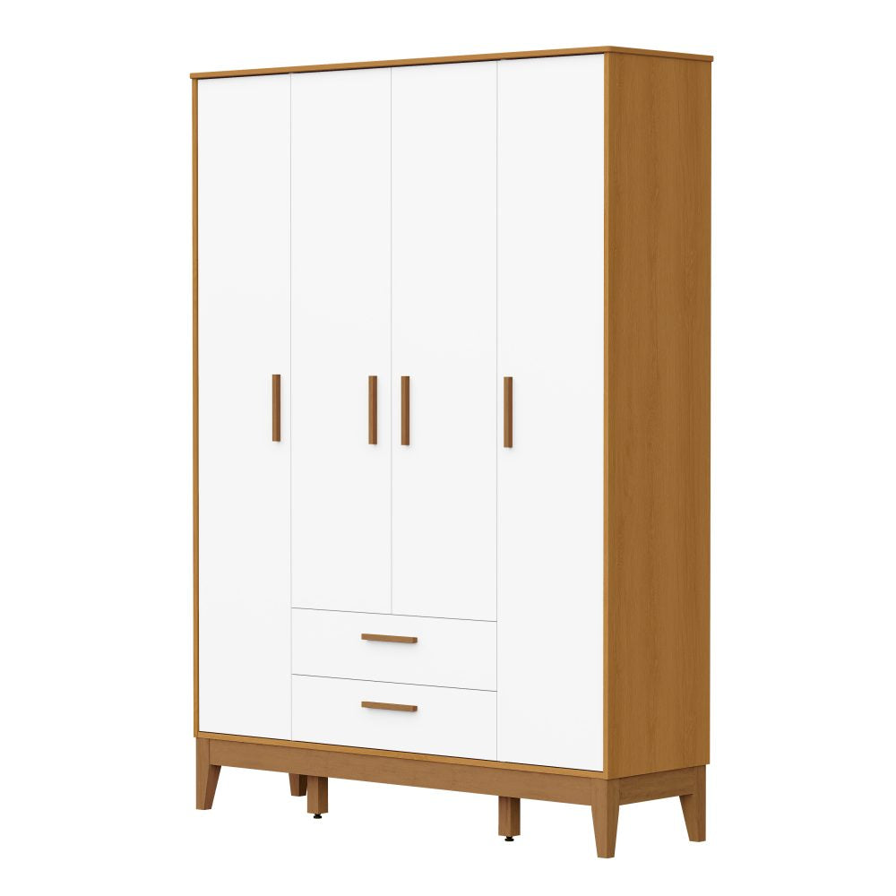 Quarto de Bebê Flip Reller | Guarda-Roupa 4 Portas, Cômoda e Berço - Branco Fosco Com Savana