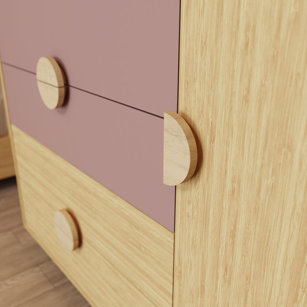 Quarto de Bebê Gracia Reller | Guarda-Roupa 3 Portas, Cômoda e Berço - Rosê Naturale
