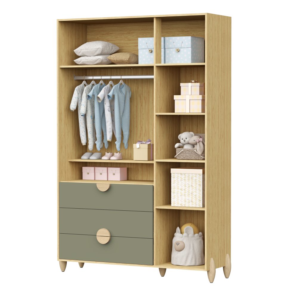 Quarto de Bebê Gracia Reller | Guarda-Roupa 3 Portas, Cômoda e Berço - Oliva Naturale