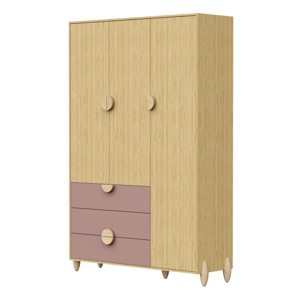 Quarto de Bebê Gracia Reller | Guarda-Roupa 3 Portas, Cômoda e Berço - Rosê Naturale