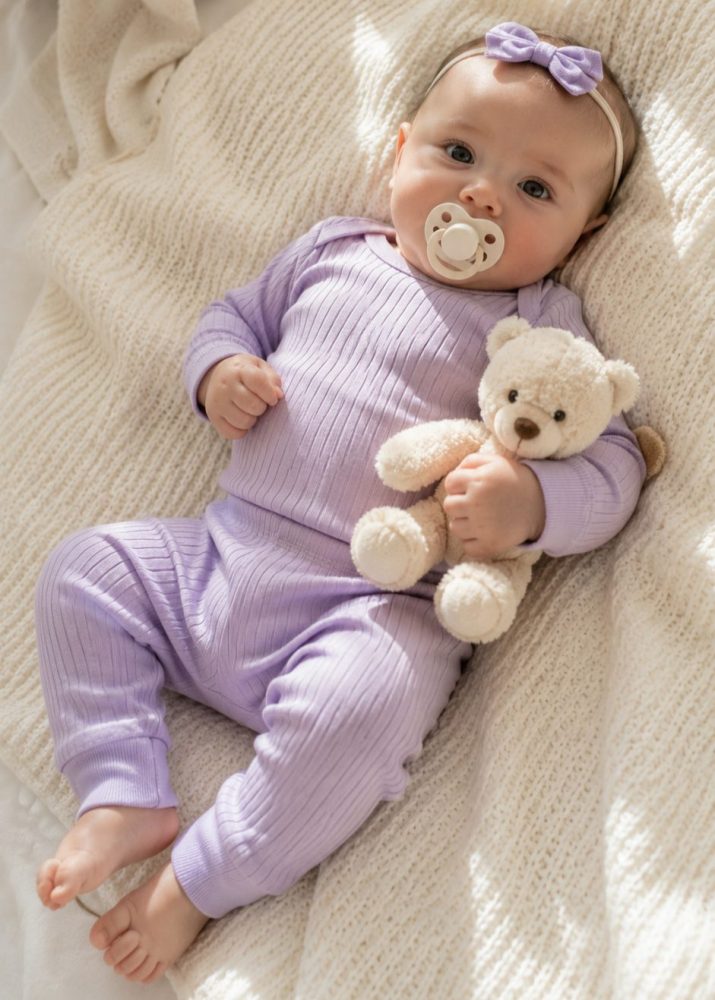 Conjunto Body Bebê Pagão Canelado Longo - Lavanda