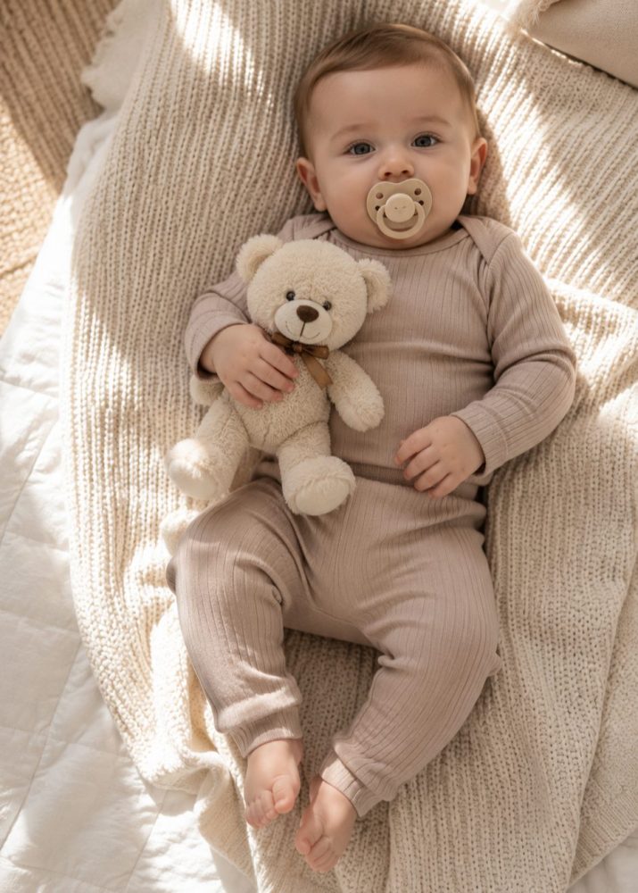 Conjunto Body Bebê Pagão Canelado Longo - Bege