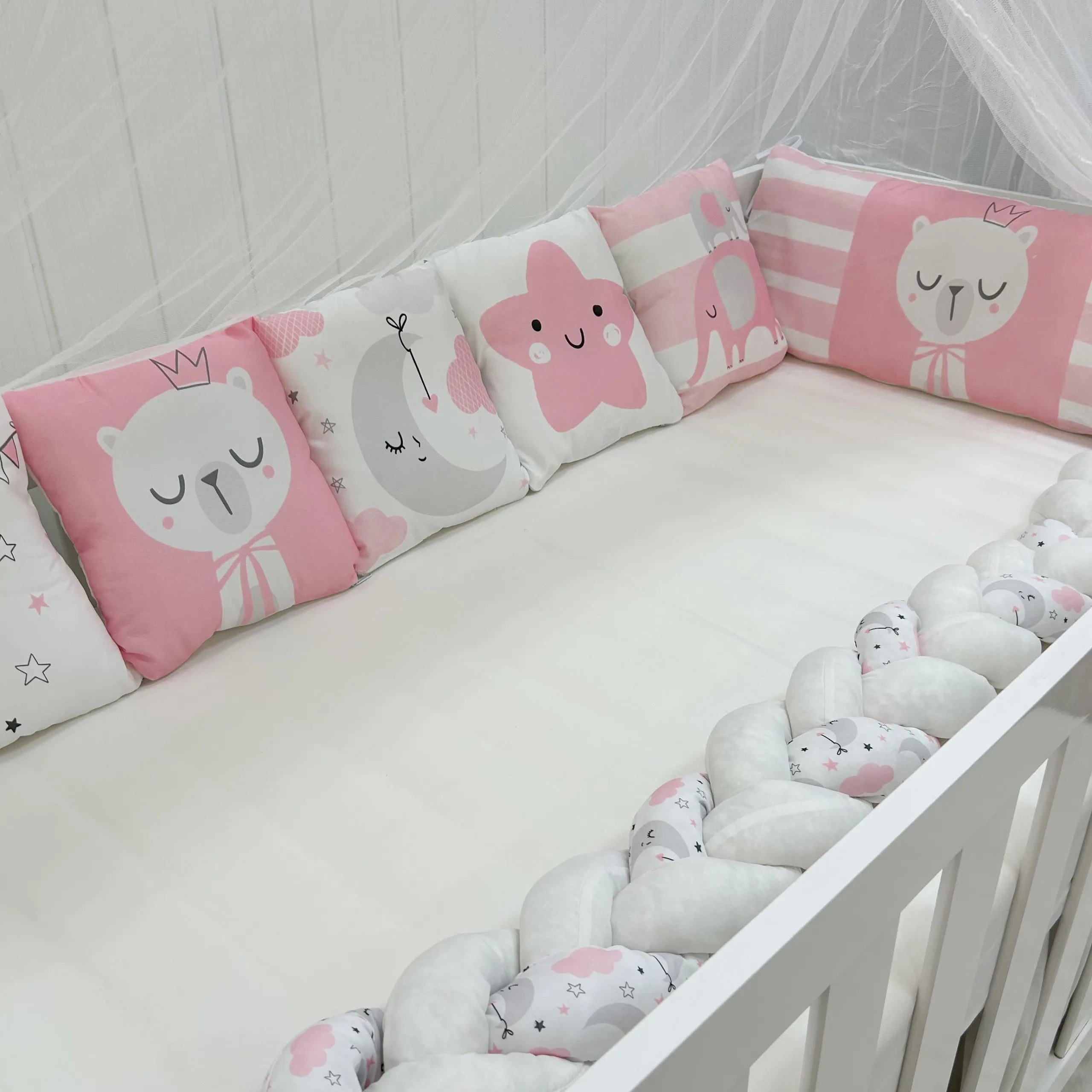 Kit Berço Trança 10 Peças - Gatinha Rosa