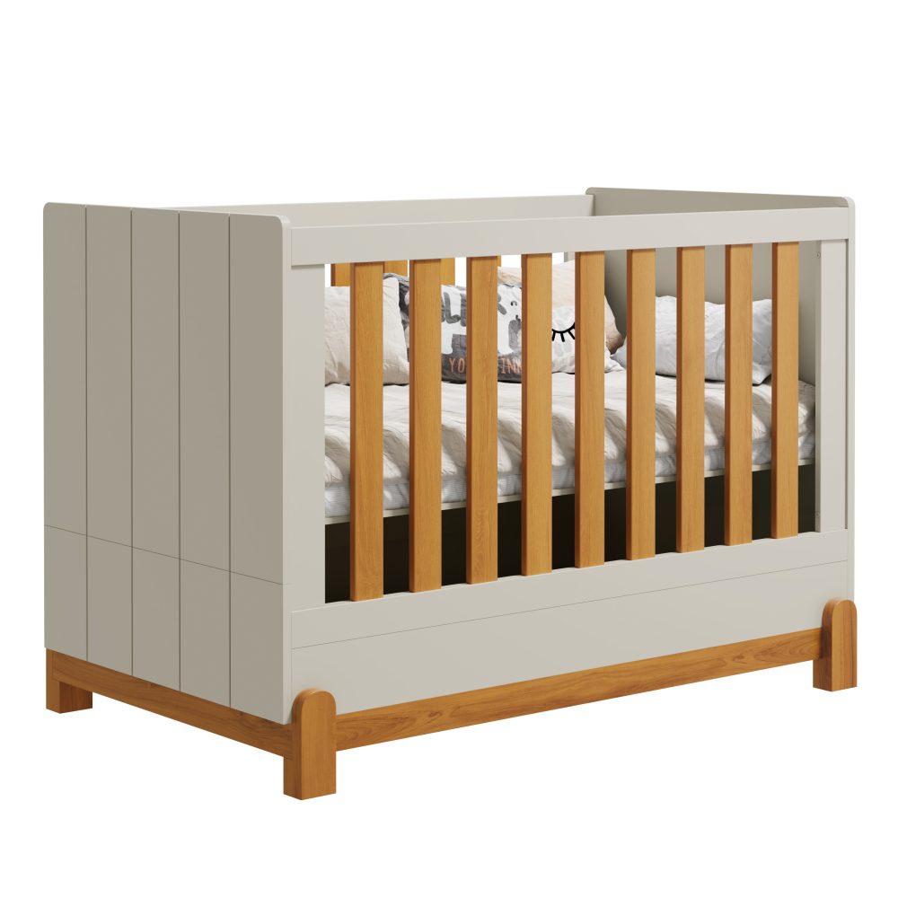 Quarto de Bebê Lotus Reller | Guarda-Roupa 4 Portas, Cômoda e Berço - Areia Fosco Com Savana