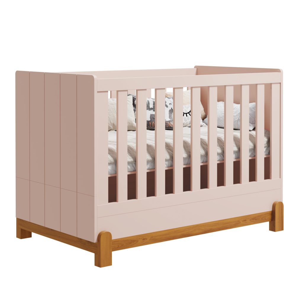 Quarto de Bebê Lotus Reller | Guarda-Roupa 4 Portas, Cômoda e Berço - Rosa Fosco