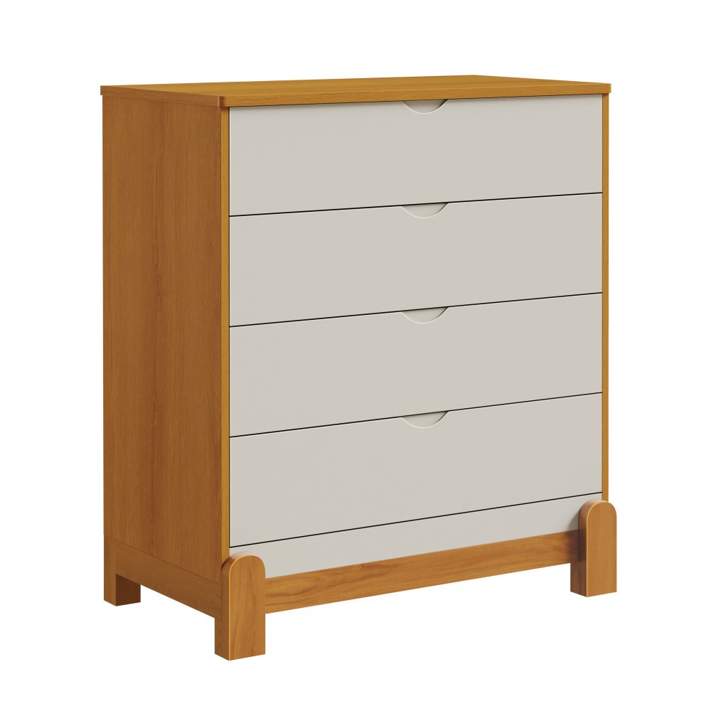 Quarto de Bebê Lotus Reller | Guarda-Roupa 4 Portas, Cômoda e Berço - Areia Fosco Com Savana