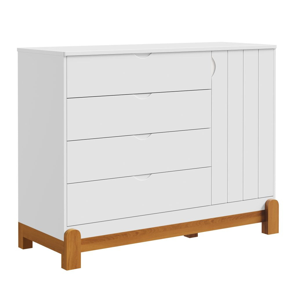 Quarto de Bebê Lotus Reller | Guarda-Roupa 4 Portas, Cômoda Sapateira e Berço - Branco Fosco