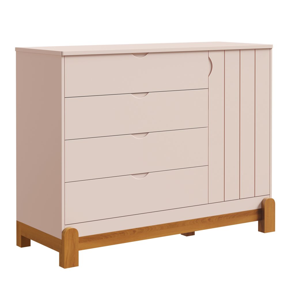 Quarto de Bebê Lotus Reller | Guarda-Roupa 4 Portas, Cômoda Sapateira e Berço - Rosa Fosco
