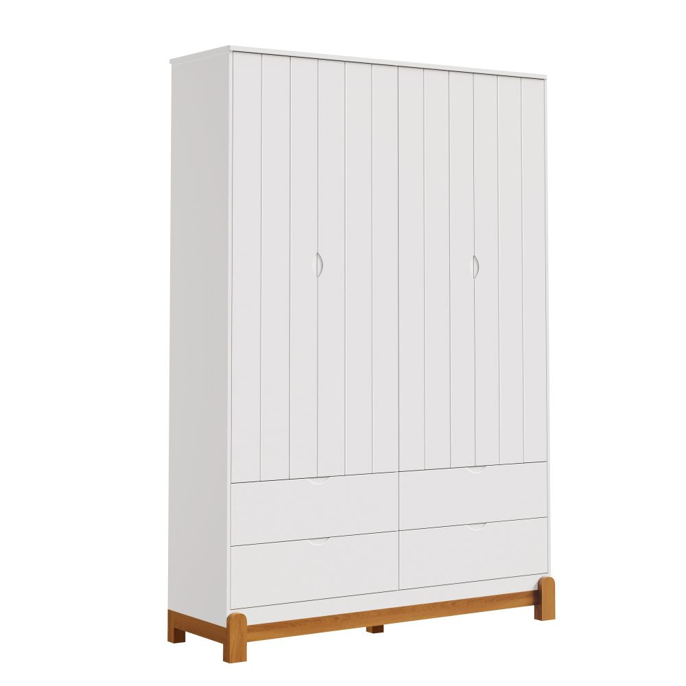 Quarto de Bebê Lotus Reller | Guarda-Roupa 4 Portas, Cômoda e Berço - Branco Fosco