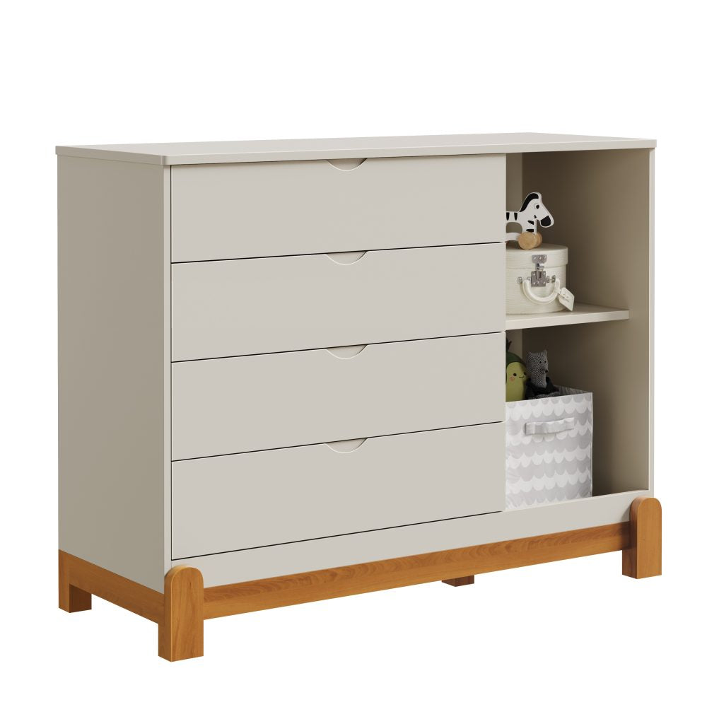 Quarto de Bebê Lotus Reller | Guarda-Roupa 4 Portas, Cômoda Sapateira e Berço - Areia Fosco