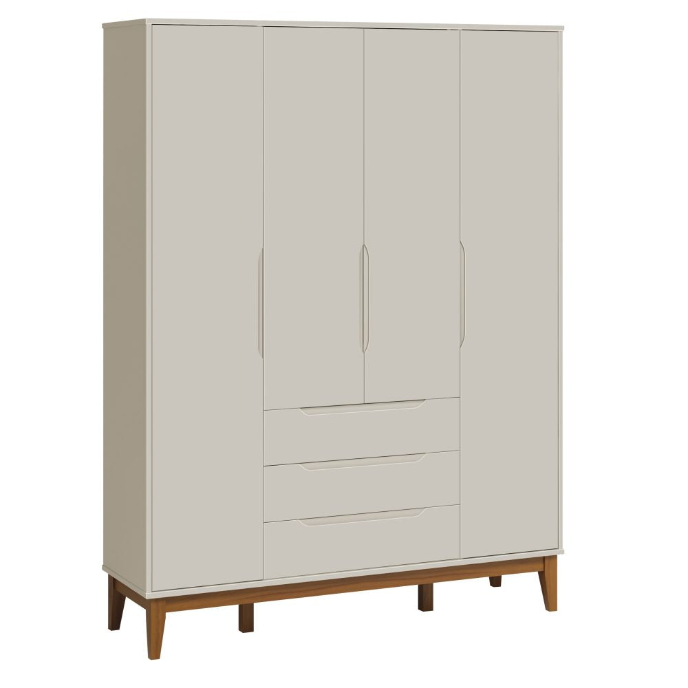 Quarto de Bebê Elfe Classic Reller | Guarda-Roupa 4 Portas, Cômoda e Berço Noah Wood - Areia Fosco
