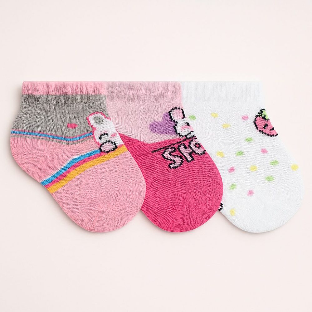 Kit Meia Bebê 3 Pares Cores Variadas Coelhinho