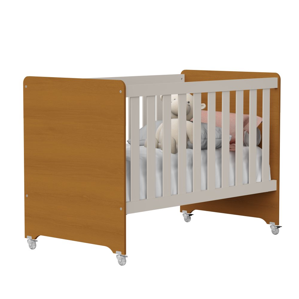 Quarto de Bebê Zaki Reller | Guarda-Roupa 4 Portas, Cômoda e Berço Evolutivo - Areia Fosco Com Savana