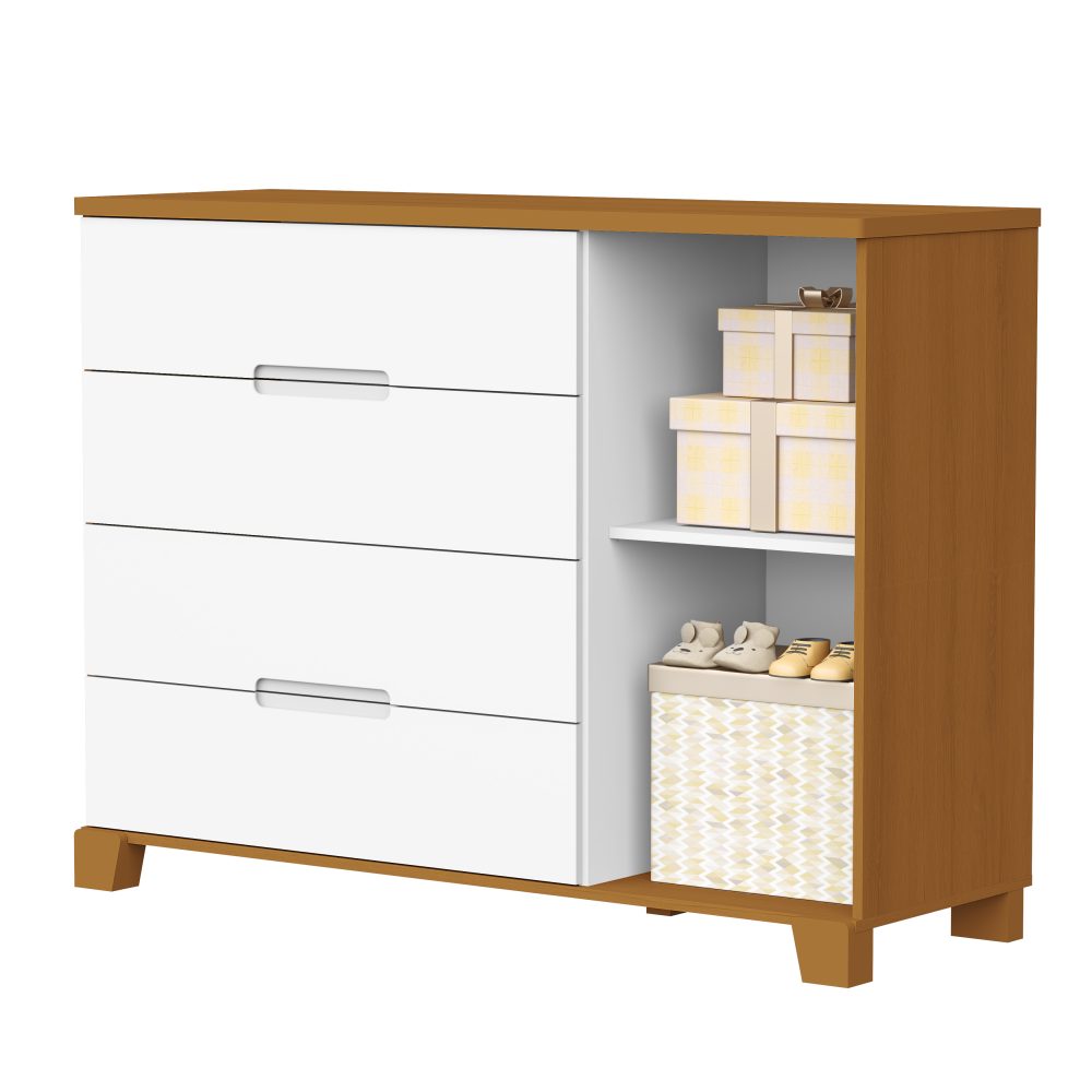 Cômoda Sapateira Luna Reller - Branco Fosco Com Savana