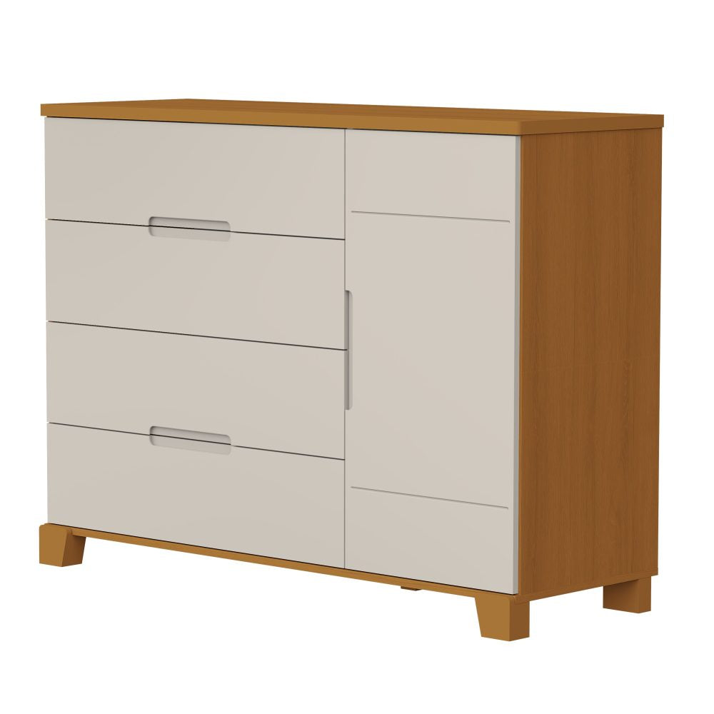Quarto de Bebê Luna Max Reller | Guarda-Roupa 4 Portas, Cômoda e Berço Evolutivo- Areia Fosco Com Savana