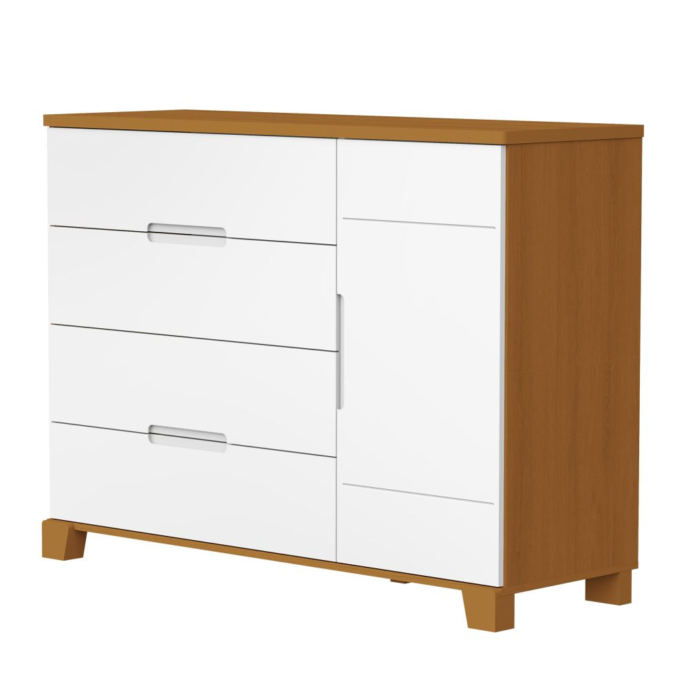 Quarto de Bebê Luna Max Reller | Guarda-Roupa 4 Portas, Cômoda e Berço Evolutivo - Branco Fosco Com Savana