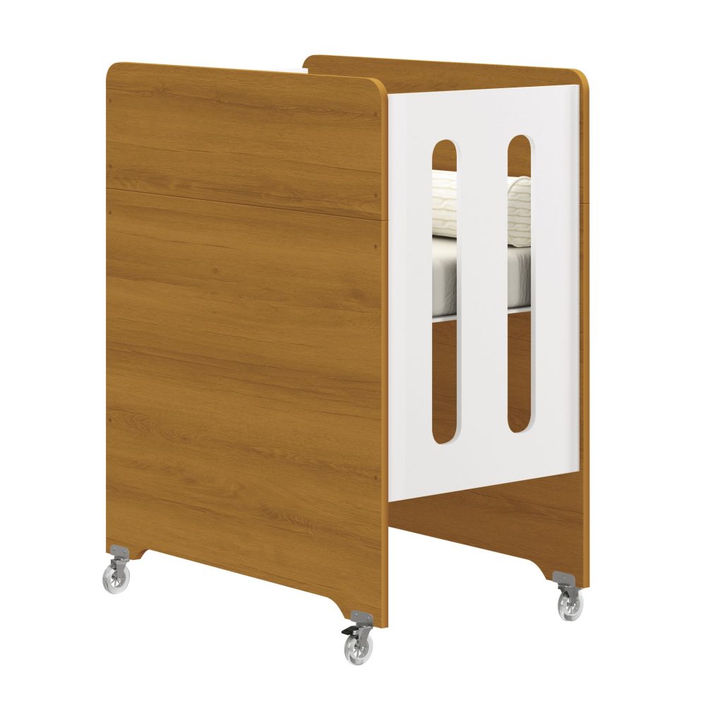 Quarto de Bebê Zaki Reller | Guarda-Roupa 4 Portas, Cômoda e Berço Evolutivo - Branco Fosco Com Savana