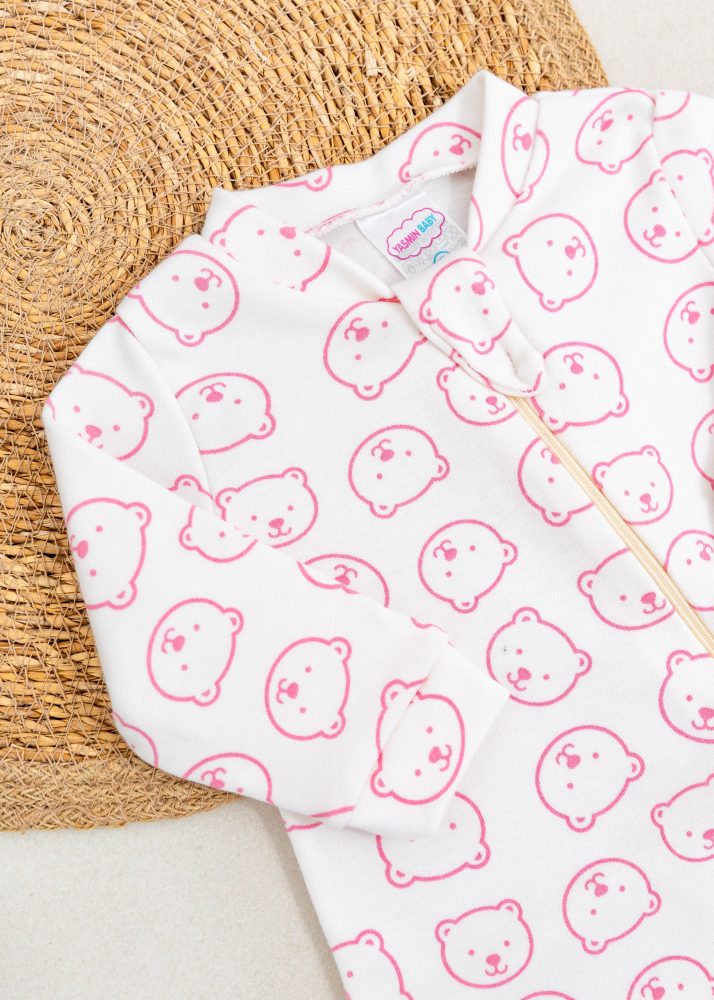 Macacão Bebê Suedine 100% Algodão - Ursa Rosa