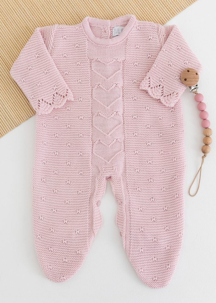 Macacão Bebê em Tricot Coração Rosa Pastel