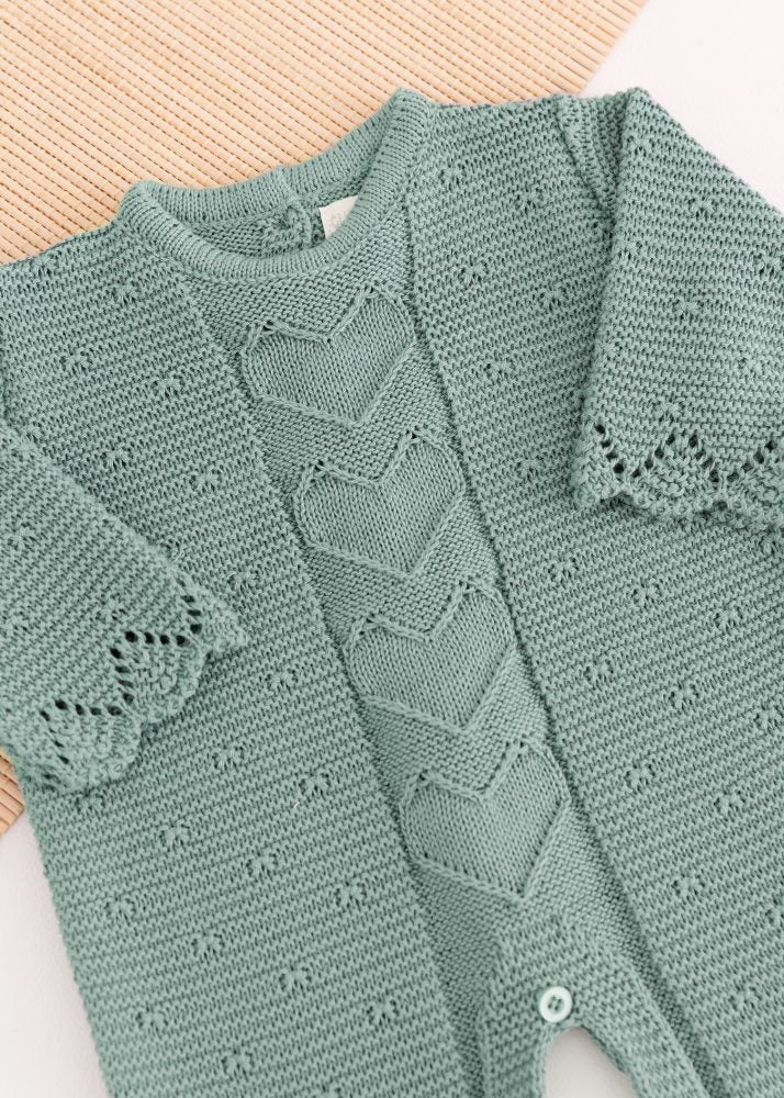 Macacão Bebê em Tricot Coração Verde