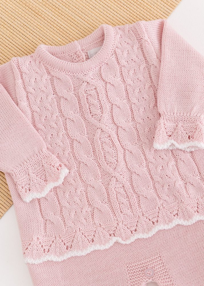 Macacão Bebê em Tricot Sevilha Rosa Pastel