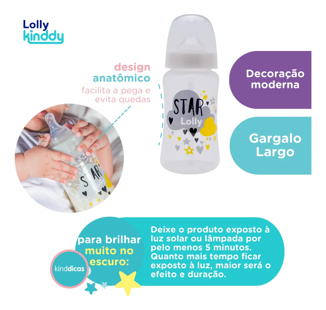 Mamadeira Star Lolly Brilha No Escuro 330ml Azul