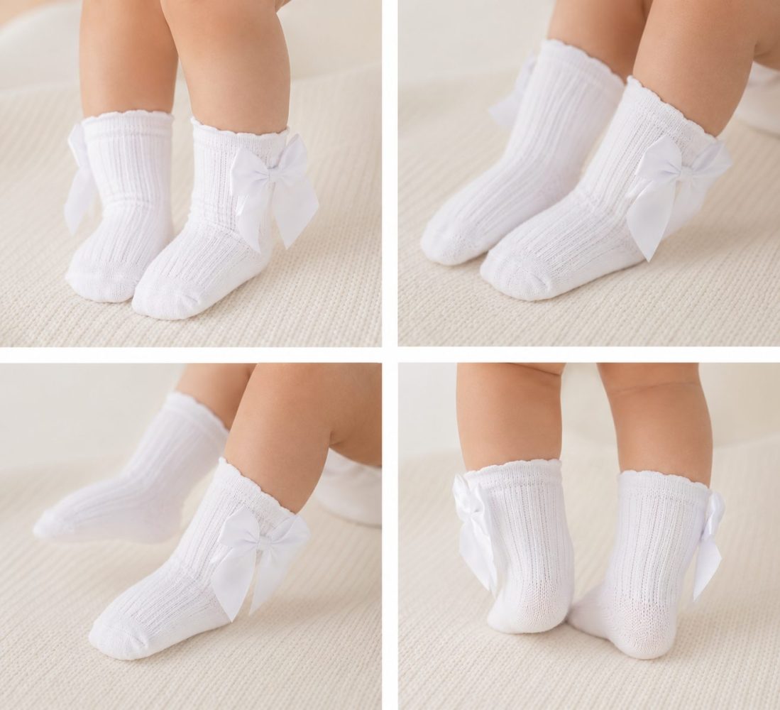 Meia Fun Socks Cano Alto com Laço Branco