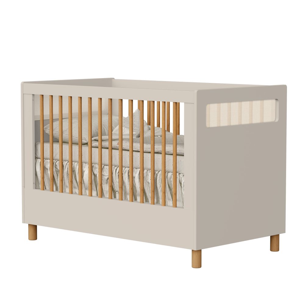Quarto de Bebê Ollie Reller | Guarda-Roupa 4 Portas, Cômoda e Berço - Areia Fosco
