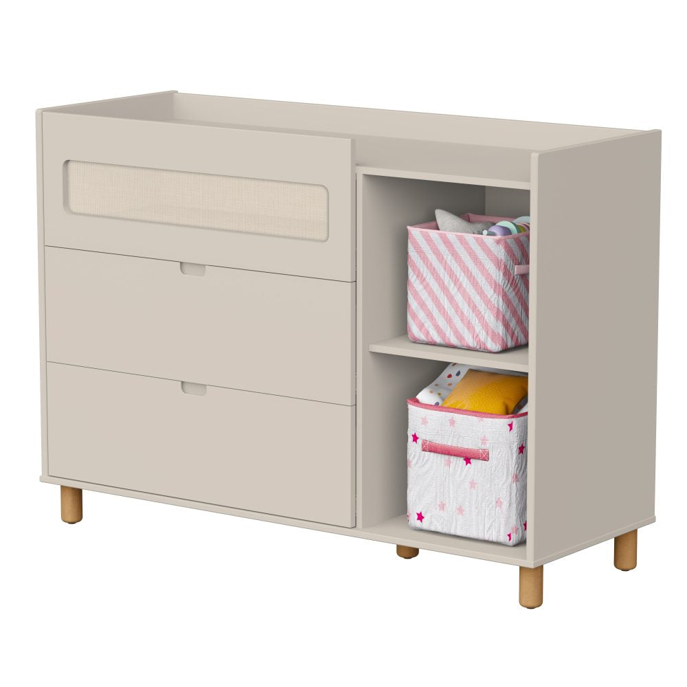 Quarto de Bebê Ollie Reller | Guarda-Roupa 4 Portas, Cômoda e Berço - Areia Fosco