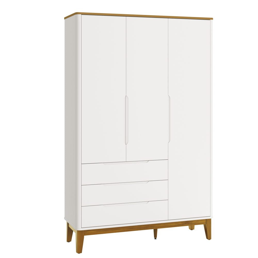 Quarto de Bebê Boom Slim Classic | Guarda-Roupa 3 Portas, Cômoda e Berço Reller - Branco Fosco com Savana