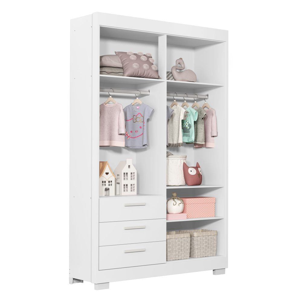 Quarto de Bebê Zaki Reller | Guarda-Roupa 4 Portas, Cômoda e Berço Evolutivo - Branco Fosco