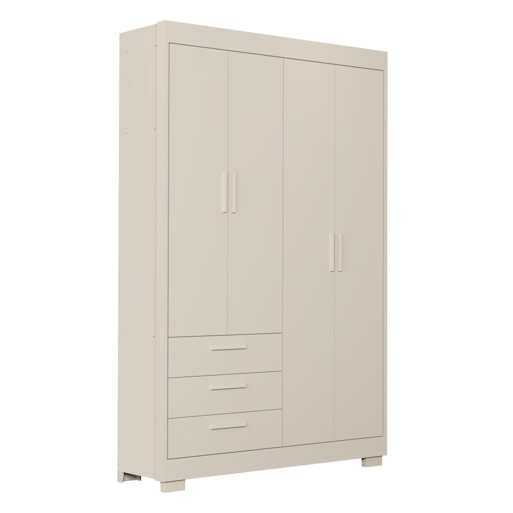 Quarto de Bebê Zaki Reller | Guarda-Roupa 4 Portas, Cômoda e Berço Evolutivo - Areia Fosco