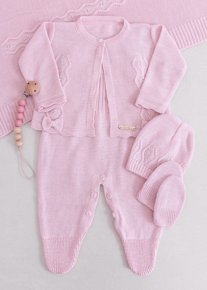 Saída Maternidade Fatima em Tricô Rosa - 5 peças