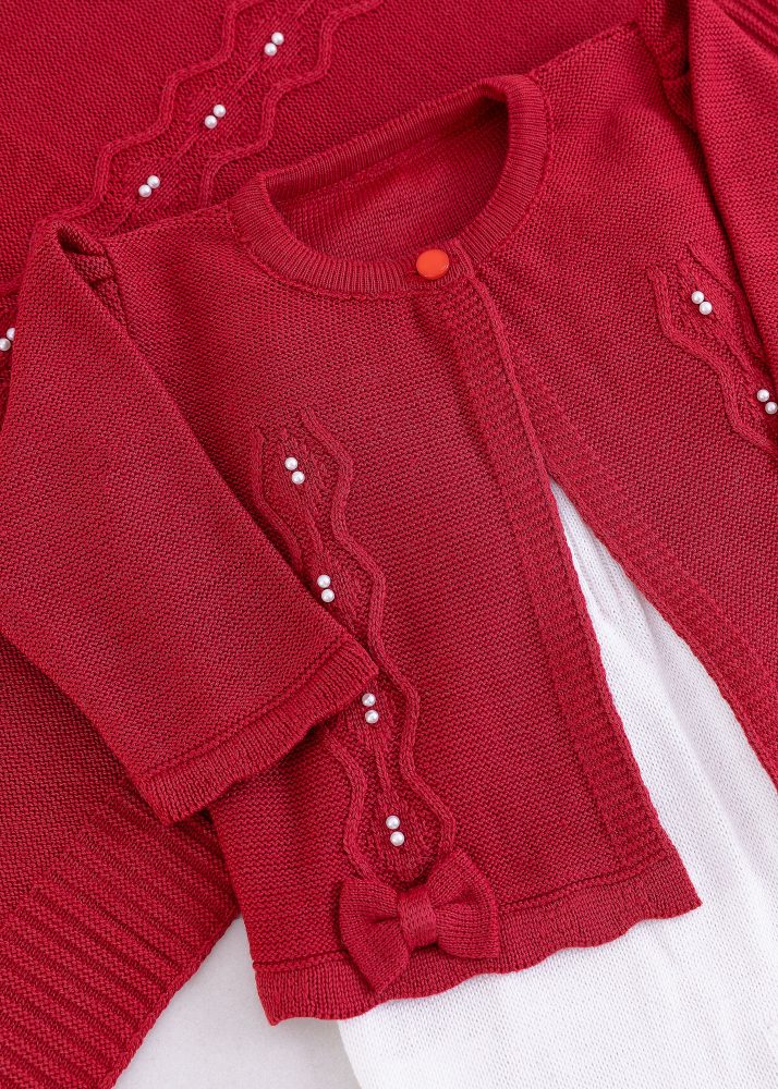 Saída Maternidade Fatima em Tricô Vermelho - 5 peças
