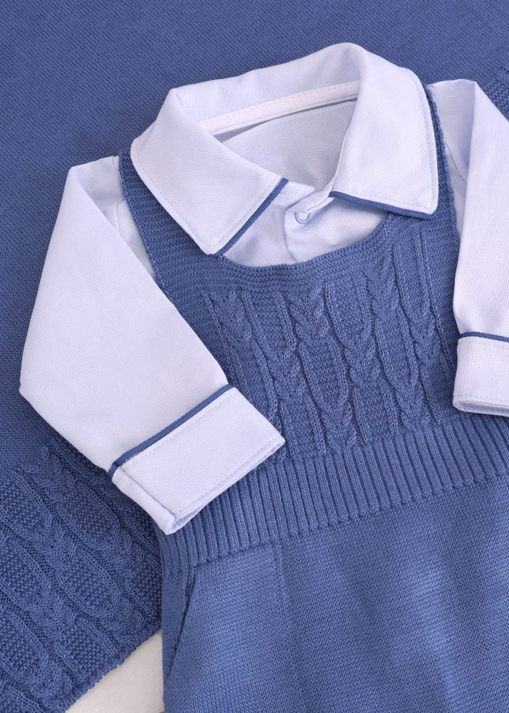 Saída Maternidade RN Azul Denim com Jardineira, Body e Manta