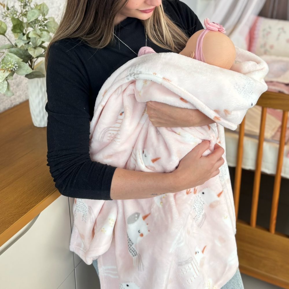 Cobertor Baby Flannel Toque de Seda - Unicórnio Rosa