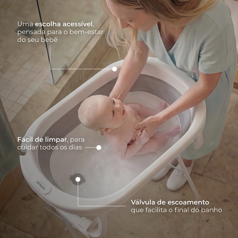 Banheira Dobrável Cinza Com Suporte Infanti - Acquarella