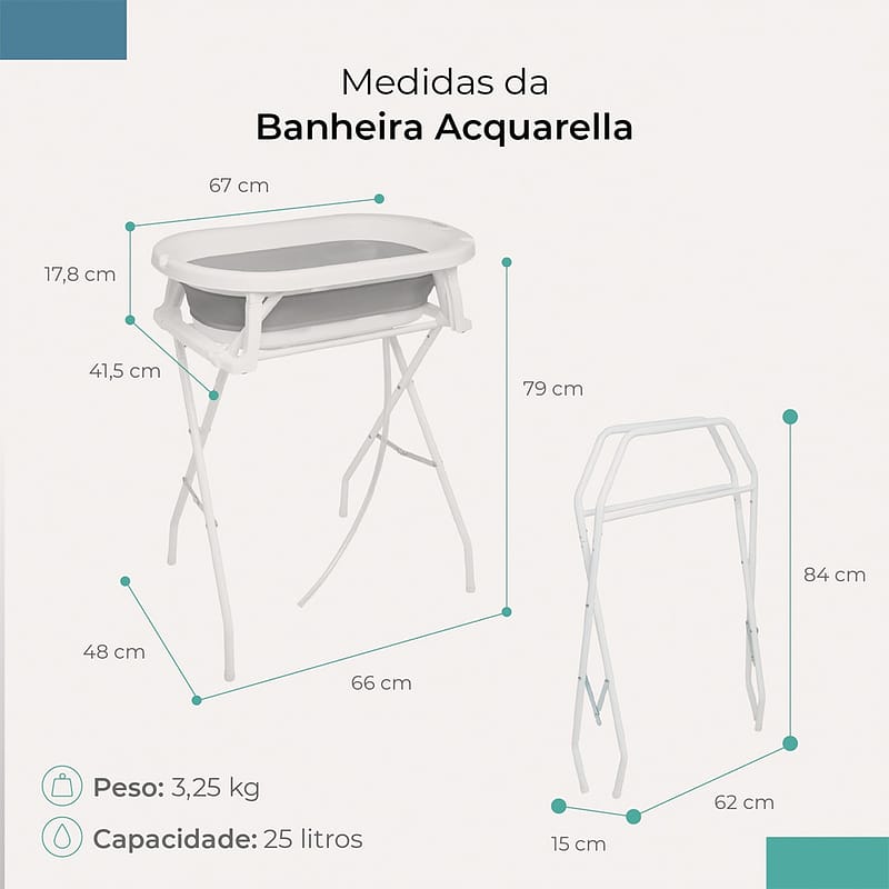 Banheira Dobrável Cinza Com Suporte Infanti - Acquarella