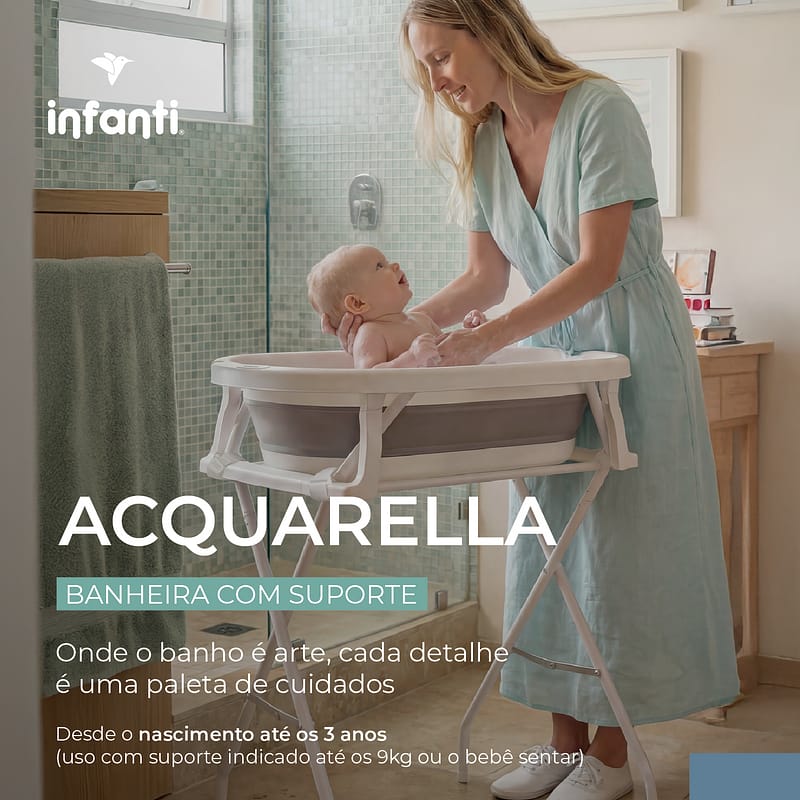 Banheira Dobrável Cinza Com Suporte Infanti - Acquarella