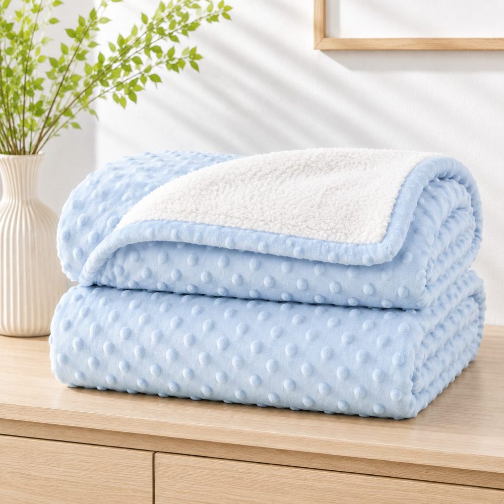 Cobertor Bebê Microfibra Plush com Sherpa Dots - Azul